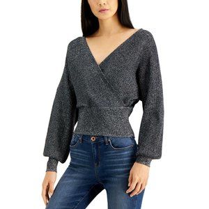 NWT Surplice Metallic Sweater Large Black Silver